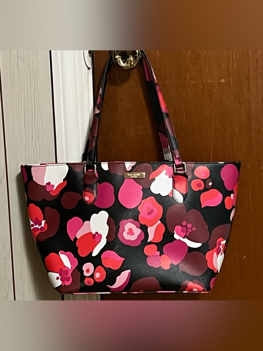 kate spade Black Tote with Pink and Red Floral Print